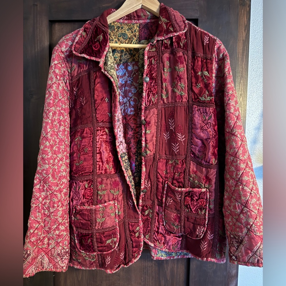 Coldwater Creek Burgundy Patchwork Jacket